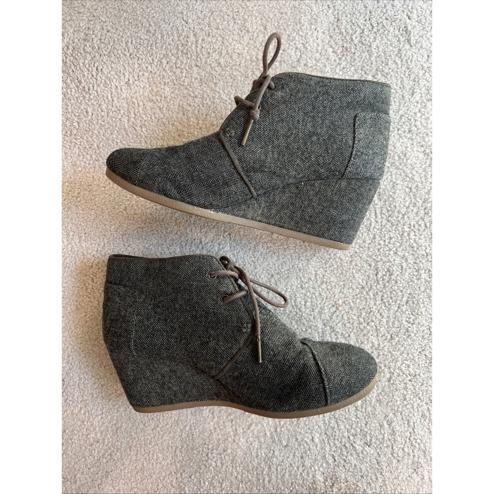 Toms Desert Wedge Herringbone Bootie Ankle Boots Size 8.5 Brown Fabric Academia